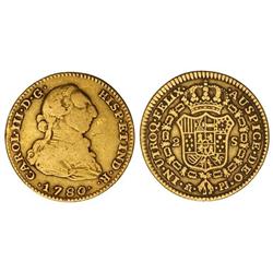 2 Escudos. 1780. MADRID. P.J. (Rayitas en anverso). Cal-453. BC+/MBC-.