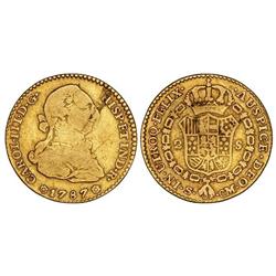 2 Escudos. 1787. SEVILLA. C.M. (Hoja en anverso). Cal-582. BC+/MBC-.