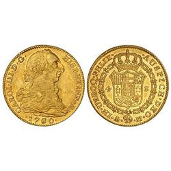 4 Escudos. 1780/79. MADRID. P.J. Variante de sobrefecha. Brillo original. MAGNÍFICO EJEMPLAR. Cal-30