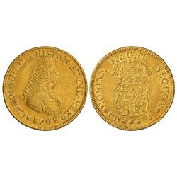 4 Escudos. 1762. POPAYÁN. J. Posiblemente ha estado en aro. RARA. Cal-350. MBC.