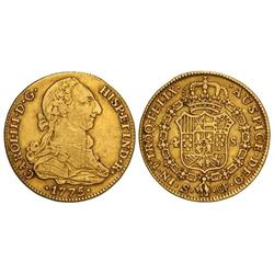 4 Escudos. 1775. SEVILLA. C.F. (Rayitas en anverso). ESCASA. Cal-401. MBC-/MBC.