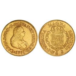 8 Escudos. 1771. POPAYÁN. J. Busto de Fernando VI. (Ha estado en aro. Limpiada). ESCASA. Cal-122; XC