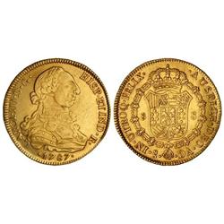 8 Escudos. 1787. SANTIAGO. D.A. Restos de brillo. Cal-247; XC-948. MBC+.