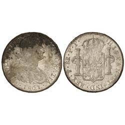 8 Reales. 1801. POTOSÍ. P.P. Restos de brillo original. (Acuñación floja. Manchas). CCT-679. MBC+.