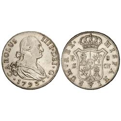 8 Reales. 1793. SEVILLA. C.N. (Golpecitos y rayitas). Cal-770. MBC.