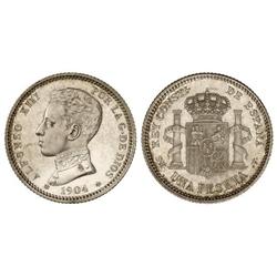 1 Peseta. 1904 (*19-04). SM-V. Brillo original.  (Rayitas en anverso). EBC.