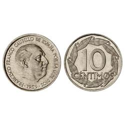 10 Céntimos. 1959. ERROR: reverso girado 90º. Procedente de cartera F.N.M.T. PRUEBA.