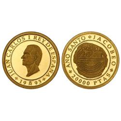 20.000 Pesetas. 1993. AÑO SANTO JACOBEO. AU. Traslado de Santiago. Tirada: 1867 piezas. PROOF.