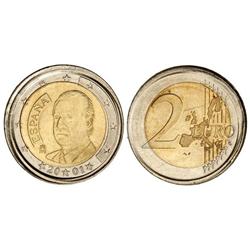 2 Euros. 2001. ERROR: Núcleo irregular, acuñación desplazada,canto corona y sin estrias. EBC+.