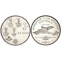 25 Euros. 1997. HOMENAJE A LA AVIACIÓN ESPAÑOLA. AR. Plus Ultra. En estuche original. FDC.