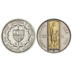 20 Diners. 1994. AR+AU. Acord Andorrà CEE. Pedro III. Tirada : 5.000 piezas. KM-100. SC.