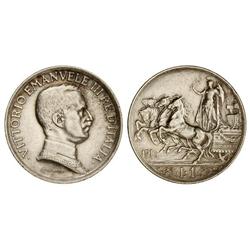 1 Lira. 1916-R. VÍCTOR MANUEL III. AR. Pátina. KM-57. EBC.