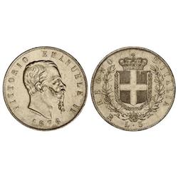 5 Liras. 1876. VÍCTOR MANUEL II. AR. (Leves golpecitos). KM-8.4. EBC.