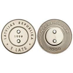 1 Lats. 1999. AR. Milenio. Con forma de botón. KM-39. PROOF.