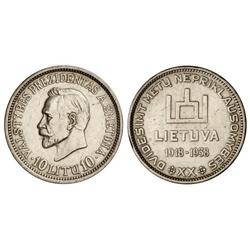10 Litu. S/F (1938). AR. 20 Aniversario República. KM-84. MBC+.