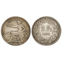 2 Francos. 1850-A. AR. KM-10. BC+.