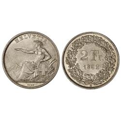 2 Francos. 1862-B. AR. KM-10a. SC.