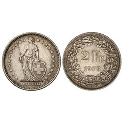 2 Francos. 1903-B. AR. Pátina. KM-21. EBC+.