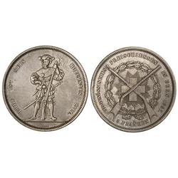 5 Francos. 1857. FESTIVAL DE TIRO: BERNA. AR. Tirada: 5.195 piezas. Pátina. (Leves golpecitos). X-S4