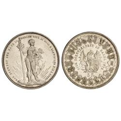 5 Francos. 1879. FESTIVAL DE TIRO. BASILEA. AR. (Golpecitos). X-S14. MBC+/MBC.