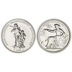 50 Francos. 1984. FESTIVAL DE TIRO: ZURICH. AR. Tirada: 6.000 piezas. KM-S22. SC.