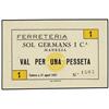 Image 1 : Lote 2 vales 50 Cèntims y 1 Pesseta. 1937 (Guerra Civil). FERRETERIA SOL GERMANS I Cª MANRESA. L-317