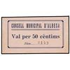 Image 1 : 50 Cèntims. S/F. C.M. d´ALBESA. (Leve manchita en reverso). MUY ESCASO. AT-66c; T-87c. EBC+. P