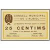 Image 1 : 25 Cèntims. 11 Setembre 1937. C.M. d´ALBIOL. AT-69; T-56. SC. PAPER MONEY OF THE CIVIL WAR: CA