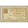 Image 1 : 50 Cèntims. 26 Maig 1937. Aj. d´ALP. (Sucio). MUY ESCASO. AT-131; T-182. MBC+. PAPER MONEY OF
