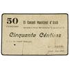 Image 1 : 50 Cèntims. Juliol 1937. C.M. d´ASCÓ. (Roturas. Perforación). ESCASO. AT-241; T-302. MBC-. PAP