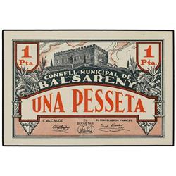 Lote 4 biletes 25, 50 Cèntims y 1 Pesseta (2). 16 Juliol 1937. C.M. de BALSARENY. AT-283/285; T-349/