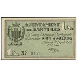 Serie 2 billetes 25 Cèntims y 1 Pesseta. 17 Agost 1937. Aj. de BANYOLES. AT-290a, 291; T-357a, 358.