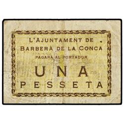 1 Pesseta. S/F. Aj. de BARBERÀ DE LA CONCA. (Sucio). ESCASO. AT-298; T-366. MBC. PAPER MONEY O