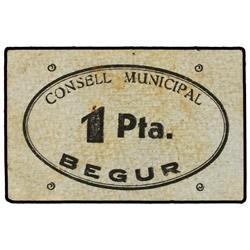 1 Pesseta. S/F. C.M. de BEGUR. (Sucio). ESCASO. AT-346; T-414. MBC+. PAPER MONEY OF THE CIVIL