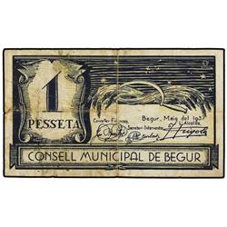 Serie 2 billetes 50 Cèntims y 1 Pesseta. Maig 1937. C.M. de BEGUR. (El de 50 Cèntims, roturas repara