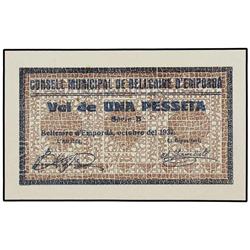 Serie 2 billetes 0,25 y 1 Pesseta. Octubre 1937. C.M. de BELLCAIRE D´EMPORDÀ. AT-362a, 363; T-432a,