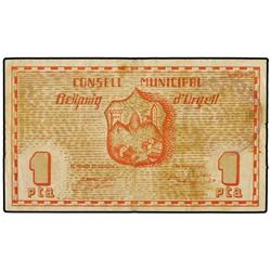 Serie 2 billetes 50 Cèntims y 1 Pesseta. S/F. C.M. de BELLPUIG D´URGELL. (El de 1 Pesseta, sucio). A