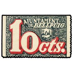 10 Cèntims. S/F. Aj. de BELLPUIG. Cartulina. ESCASO. AT-382; T-455. MBC+. PAPER MONEY OF THE C