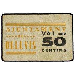 50 Cèntims. S/F. Aj. de BELLVIS. Cartón. ESCASO. AT-403; T-476. MBC. PAPER MONEY OF THE CIVIL