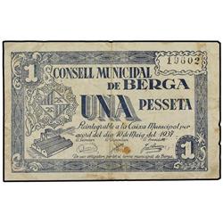 Serie 4 billetes 50 Cèntims (2), y 1 Pesseta (2). 10 Maig 1937. C.M. de BERGA. AT-422, 423a, 424, 42
