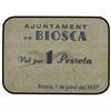 Image 1 : 1 Pesseta. 1 Juliol 1937. Aj. de BIOSCA. Cartón. MUY ESCASO. AT-441; T-517. MBC+. PAPER MONEY