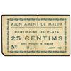 Image 1 : 25 Cèntims. Juny 1937. Aj. de MALDÀ. Cartulina. (Roturas, algo sucio). AT-1402; T-1600. MBC. P