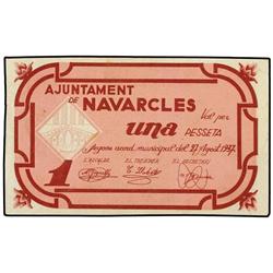 Lote 4 billetes 5, 25, 50 Cèntims y 1 Pesseta. 27 Agost 1937. Aj. de NAVARCLES. AT-1641, 1642, 1643,