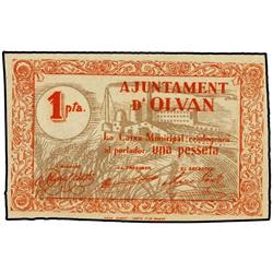 Lote 3 billetes 25, 50 Cèntims y 1 Pesseta. S/F. Aj. d´OLVAN. AT-1704b, 1705b, 1706; T-1959b, 1960b,