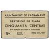 Image 1 : 50 Cèntims. Març 1937. Aj. de PASSANANT. (Pequeñas roturas). ESCASO. AT-1784b; T-2068b. MBC-. 