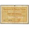 Image 1 : 50 Cèntims. 1 Febrer 1937. Aj. de PLANA DE RIUCORP. (Roturas). MUY ESCASO. AT-1856; T-2150. BC+. <br