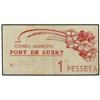 Image 1 : 1 Pesseta. 1937. C.M. del PONT DE SUERT. ESCASO. AT-1949; T-2247. MBC+. PAPER MONEY OF THE CIV