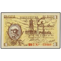 Lote 4 billetes 25, 50 Cèntims y 1 Pesseta (3). 14 Abril 1937. C.M. de REUS. AT-2073, 2074, 2075, 20