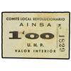 Image 1 : 1 Peseta. S/F. COMITÉ LOCAL REVOLUCIONARIO AÍNSA (Huesca). Cartón. (Leves manchitas). EBC-. PA