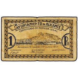 Lote 4 billetes 10, 25, 50 Céntimos y 1 Peseta. 17 Junio 1937. Ay. de ALICANTE. A EXAMINAR. Mont-126